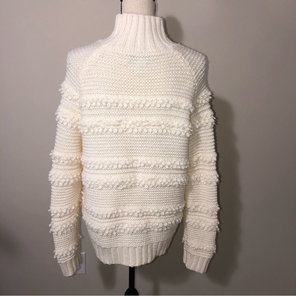 M Magaschoni Womens Size Small Sweater Knobby High Neck Long Sleeve Cream Cozy - Picture 4 of 7